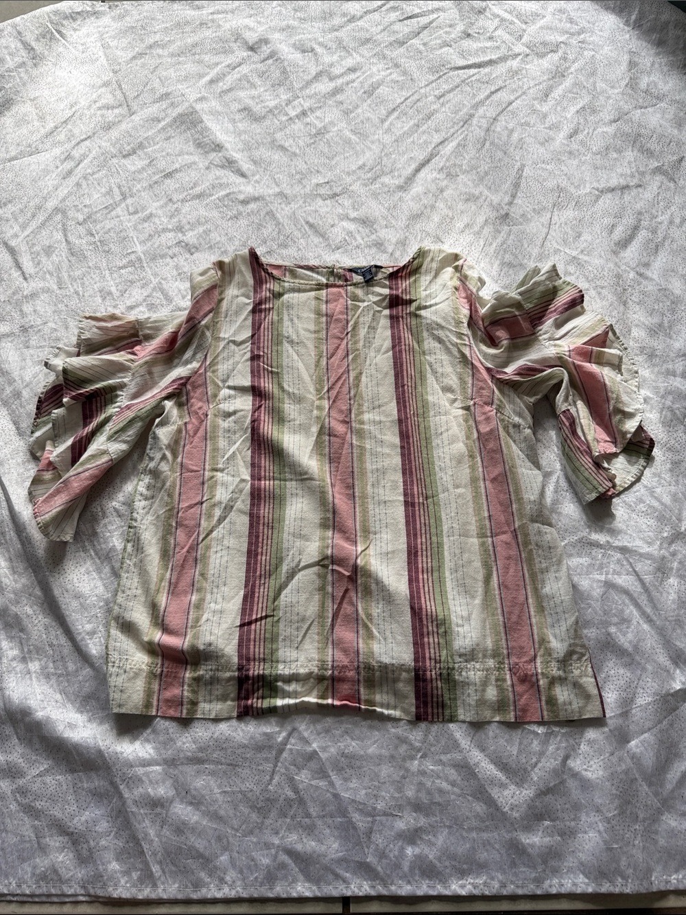 Chaps Women Striped Boat Neck Ruffled Half Sleeve Cotton Tunic Top. XL